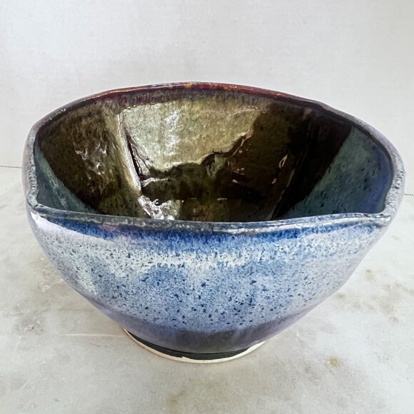 Artisan Signed Bowl Studio Pottery Abstract Wheel Thrown Multicolor Drip Glaze C - Picture 2 of 6